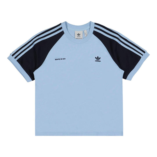 WMNS) adidas Originals x Sporty & Rich T-Shirt 'Light Blue Navy' IN52