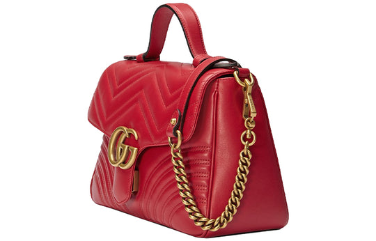 (WMNS) GUCCI GG Marmont Gold Logo Distress Leather Chain handbag Small Red  Classic 498110-DTDIT-6433