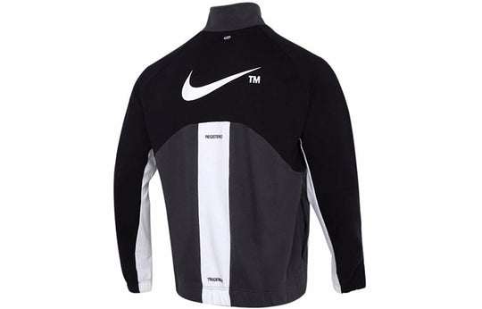 Nike Sportswear Swoosh Contrast Color Stitching Knit Stand Collar Logo Jacket Black DD5982-010