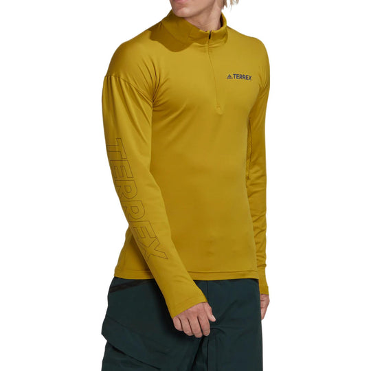 Men's adidas Sleeve Side Alphabet Printing Half Zipper Long Sleeves Yellow T-Shirt HI1309