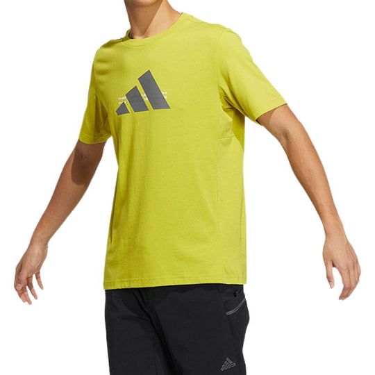 Men's adidas Alphabet Logo Printing Round Neck Short Sleeve Yellow T-Shirt HE9938