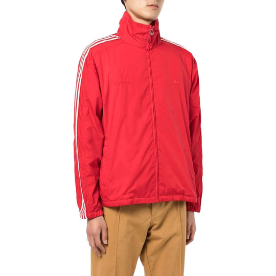 Men's adidas originals x Wales Bonner Crossover Stripe Printing Pattern Stand Collar Zipper Sports Jacket Red HG6262