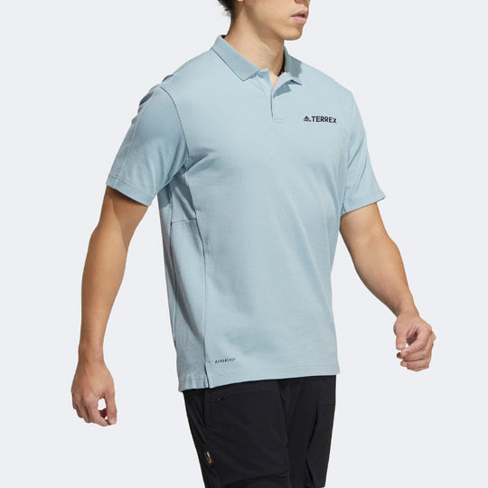 Men's adidas Terrex Tx Logo Solid Color Sports Short Sleeve Light Gray Polo Shirt HM3815