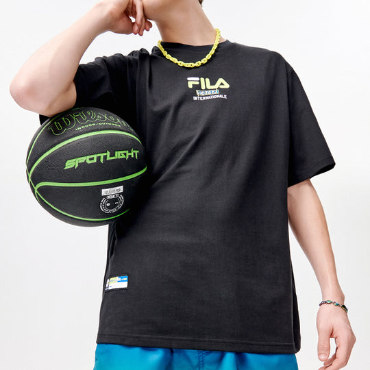 Men's FILA FUSION Basketball Printing Loose Sports Short Sleeve Dark Black T-Shirt T11M125107F-BK