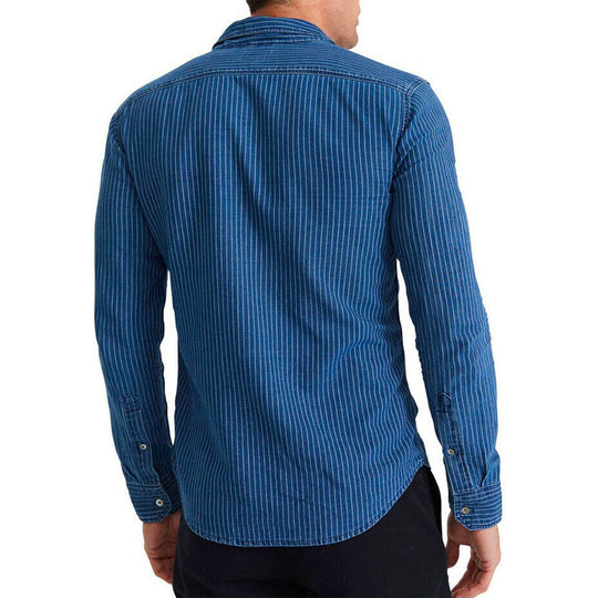 Men's Levis Casual Pure Cotton Stripe Long Sleeves Blue Shirt 86619-0000