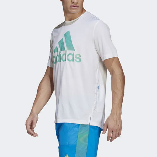 Men's adidas Solid Color Large Logo Athleisure Casual Sports Loose Short Sleeve White T-Shirt HD4332