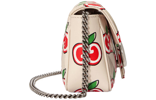 (WMNS) GUCCI GG Marmont Silver Logo Apple Pattern Leather Chain Shoulder Messenger Bag Mini White / Red Valentine's Day limited 476433-1W8AN-9086 Shoulder Bags  -  KICKS CREW