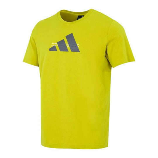 Men's adidas Alphabet Logo Printing Round Neck Short Sleeve Yellow T-Shirt HE9938