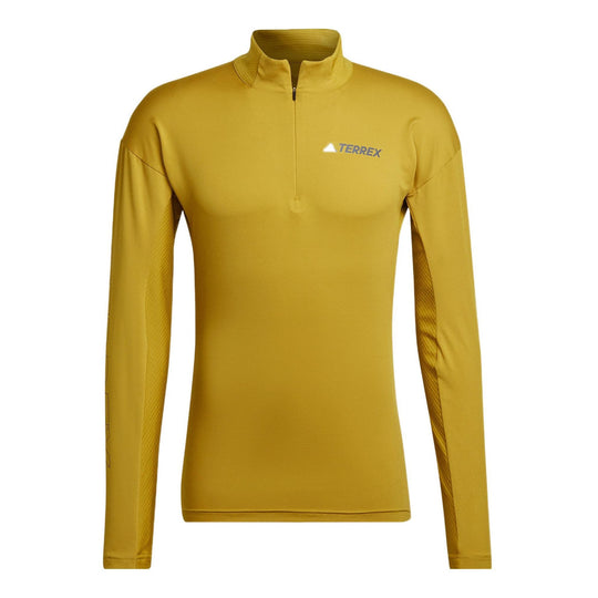 Men's adidas Sleeve Side Alphabet Printing Half Zipper Long Sleeves Yellow T-Shirt HI1309