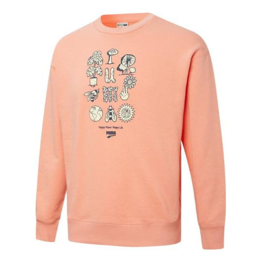 PUMA Downtown Graphic Crew Tr Living Series Logo Pattern Printing Knit Round Neck Pullover Pink 533677-28