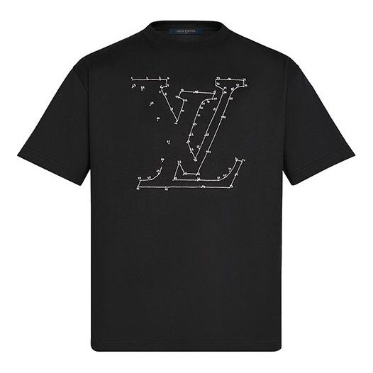 Men's LOUIS VUITTON Printing Embroidered Short Sleeve Black 1A83R1