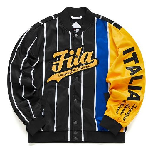 FILA MENS Fusion Printed Multicolor Fastener Baseball Jacket Black