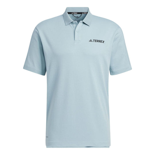 Men's adidas Terrex Tx Logo Solid Color Sports Short Sleeve Light Gray Polo Shirt HM3815